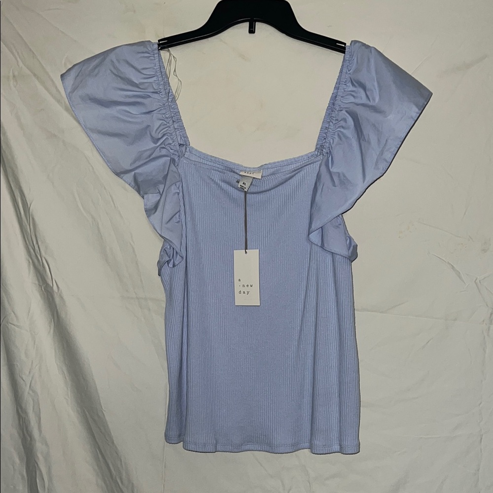 a new day Light Blue Ruffle Sleeve Blouse